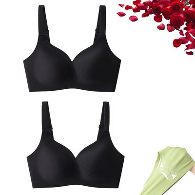 2 PCS Shapedly Bras,Smoothing Comfort Wireless Bra,Shapedly Back Smoothing Push-Up Bra,No Underwire Push Up Bras (Black,Large)