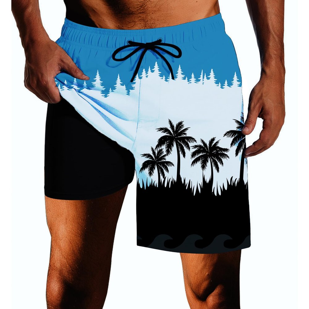 Fodyle Men's Swim Trunks Quick Dry 2 in 1 Beach Shorts Surf Swim Hawaii Shorts with Compression Lining 3X-Large