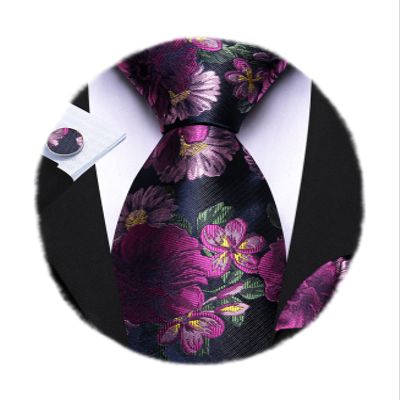 Barry.Wang Plum Flower Ties for Men Silk Woven Floral Tie Sets Necktie Handkerchief Cufflinks Wedding Party