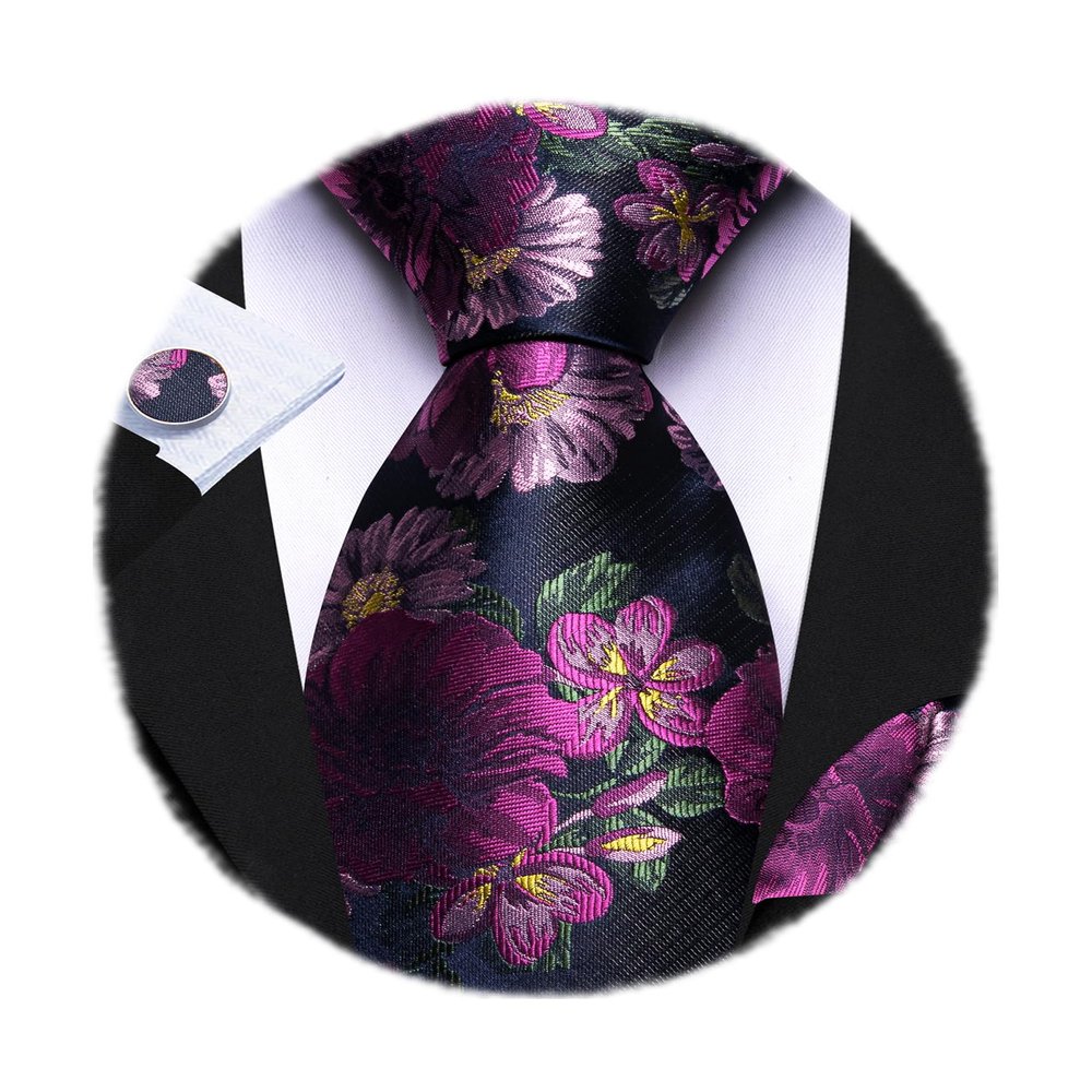 Barry.Wang Plum Flower Ties for Men Silk Woven Floral Tie Sets Necktie Handkerchief Cufflinks Wedding Party