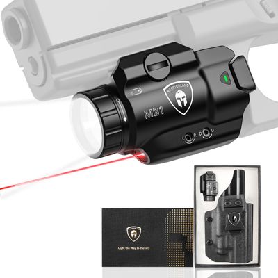 WARRIORLAND MB1 Pistol Light and Holster Combo, Fit for Glock 20/21/22/23 Gen 3-5 & Glock 34 Gen 4, Compact 500-Lumen Rail Mounted Tactical Weapon Light with Red Laser & White LED, Power Indicator