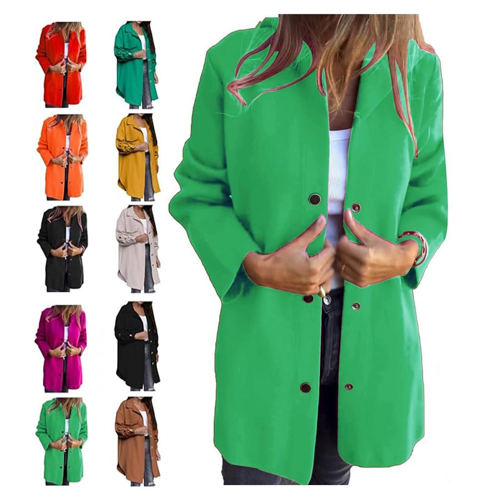 Casual Single Breasted Hooded Jacket Women, Womens Jackets Casual, Trench Coat for Women 2024 (Green,L)