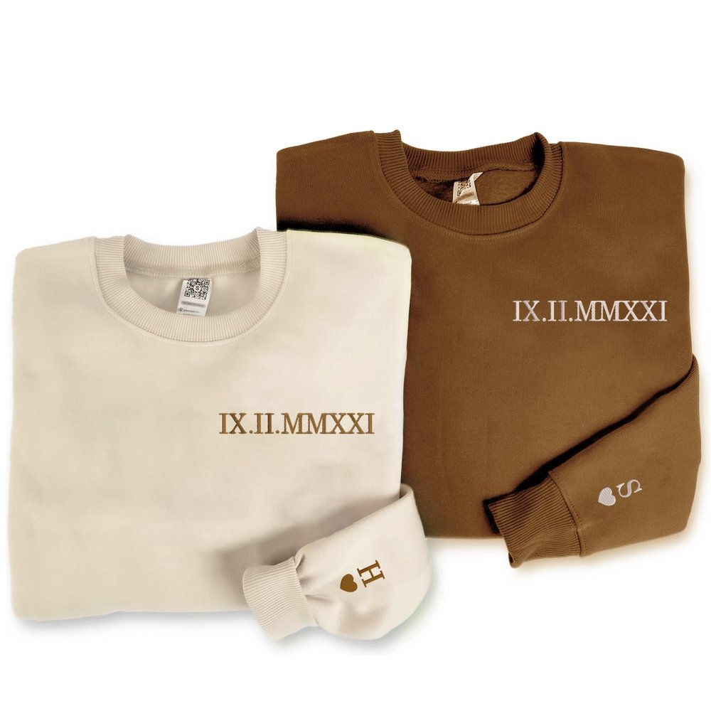 LullabyMall Personalized Embroidered Matching Sweatshirts For Couples, Roman Numeral Couples Sweatshirts, For Him & Her