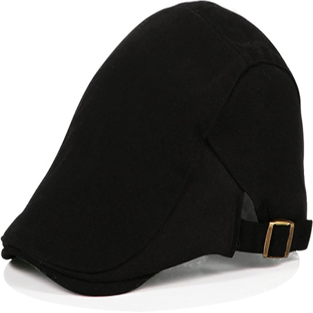 FAZAIQILUO UK Spring and Autumn Winter Men's Beret Flat Horn Newspaper Hat Black