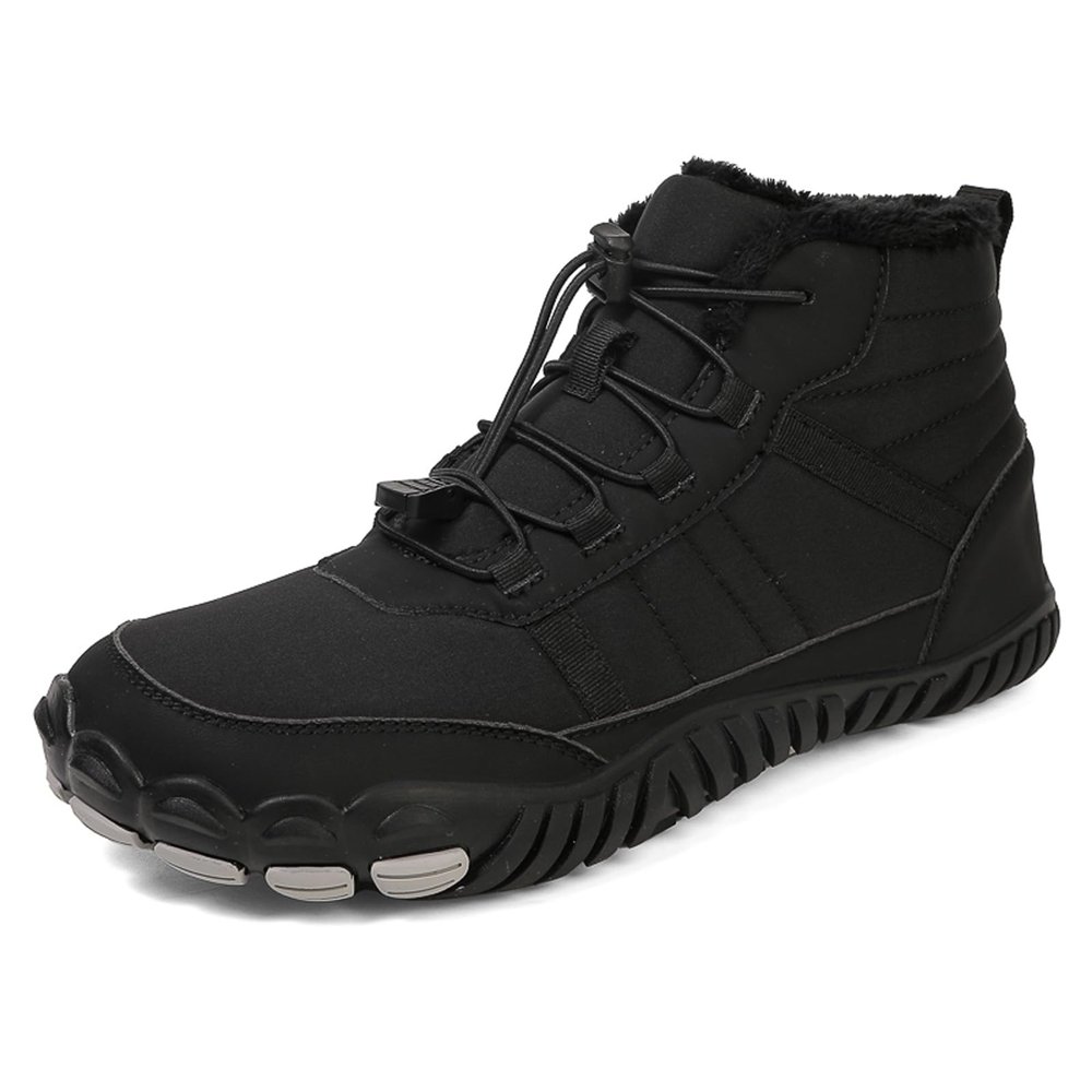 Men's and Women's Barefoot Hiking Boots | Zero Drop Winter Snow Boots with Wide Toe Box | Slip-On Waterproof Ankle Booties | Minimalist Five-Finger Sneakers for Outdoor Hiking and Walking Black 37