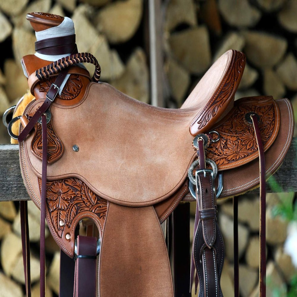 AD Saddlery Wade Tree A Fork Roping Ranch Work Leather Premium Western Horse Saddles for Horses Handmade Equestrian Trail Horse Saddle Tack Size: 10"-18" inches Seat WADE138 (16" inches Seat)