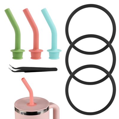 3pcs Gasket with Straws & Tweezers for Hydroflask, Water Bottle Seal Ring Replacement Gasket Replacement Parts Accessories for Hydro Flask Travel Tumbler Lid 32/40OZ