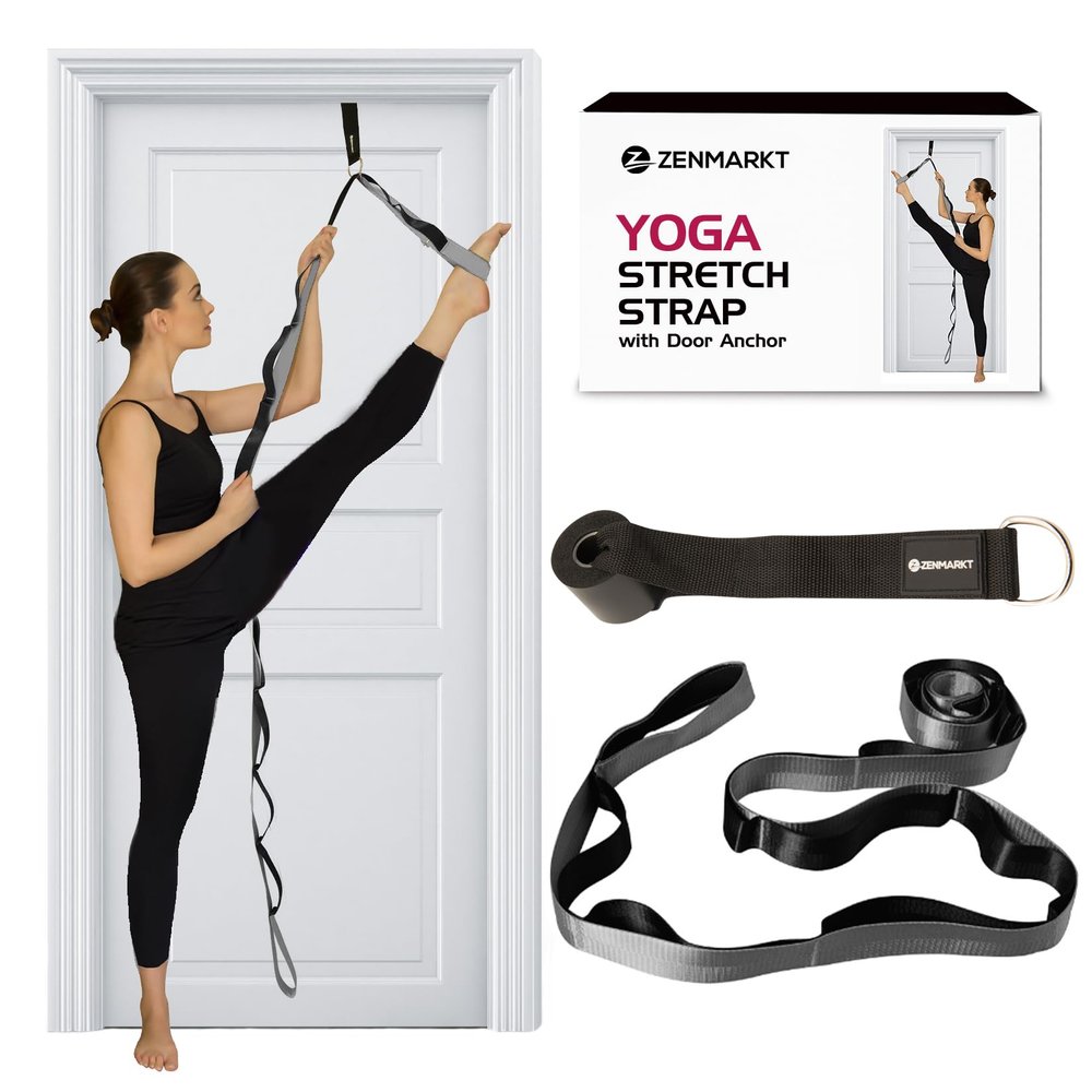 10-Loop Yoga Strap with Door Anchor  Stretch Strap for Flexibility, Deep Stretching, and Improved Balance  Perfect Yoga Accessory for All Fitness Levels (Silvery Grey)