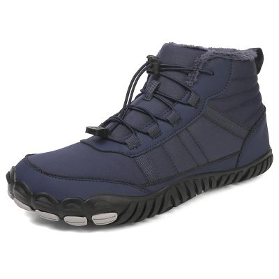 Men's and Women's Barefoot Hiking Boots | Zero Drop Winter Snow Boots with Wide Toe Box | Slip-On Waterproof Ankle Booties | Minimalist Five-Finger Sneakers for Outdoor Hiking and Walking Navy 38
