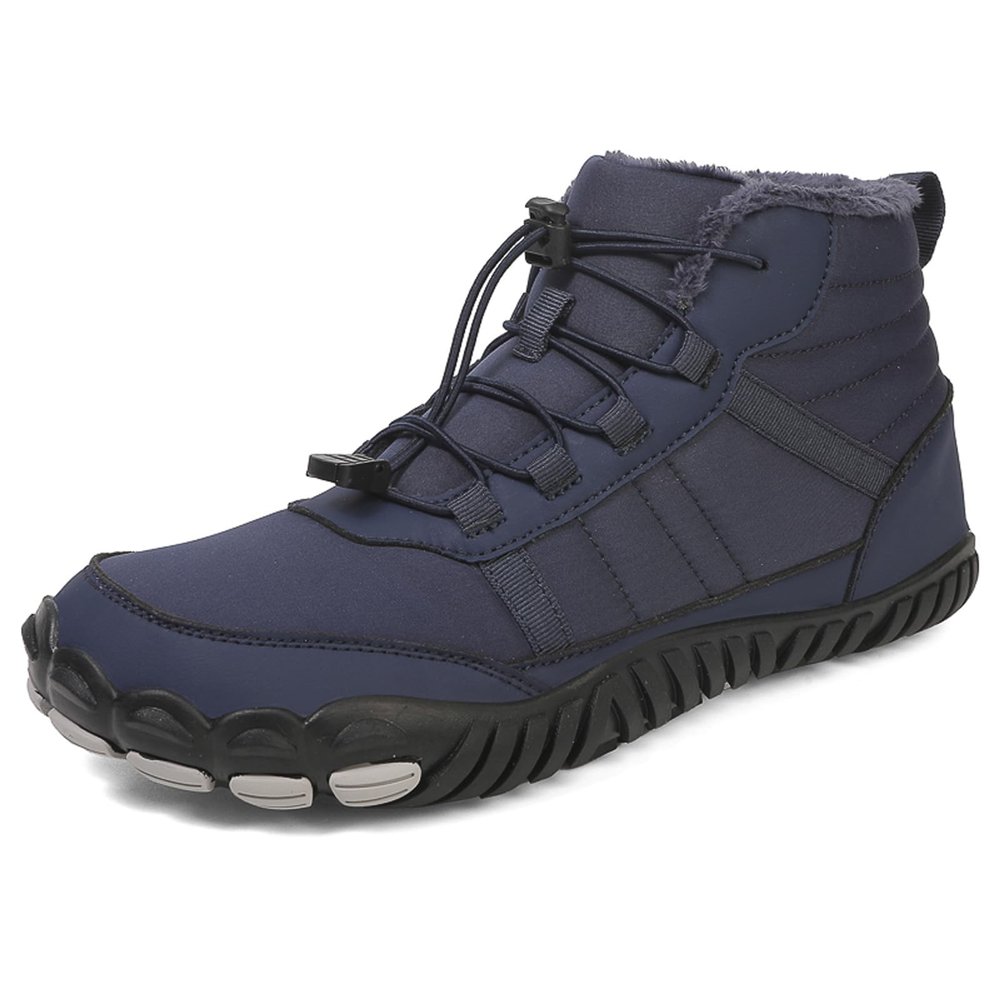 Men's and Women's Barefoot Hiking Boots | Zero Drop Winter Snow Boots with Wide Toe Box | Slip-On Waterproof Ankle Booties | Minimalist Five-Finger Sneakers for Outdoor Hiking and Walking Navy 38