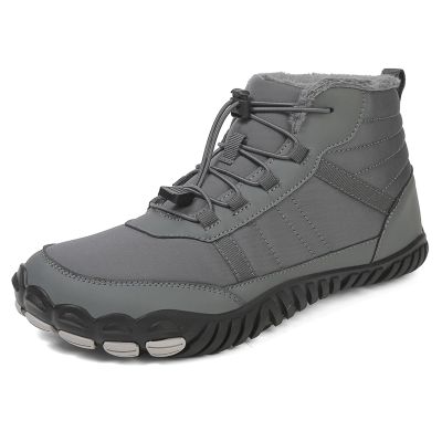 Men's and Women's Barefoot Hiking Boots | Zero Drop Winter Snow Boots with Wide Toe Box | Slip-On Waterproof Ankle Booties | Minimalist Five-Finger Sneakers for Outdoor Hiking and Walking Grey 46
