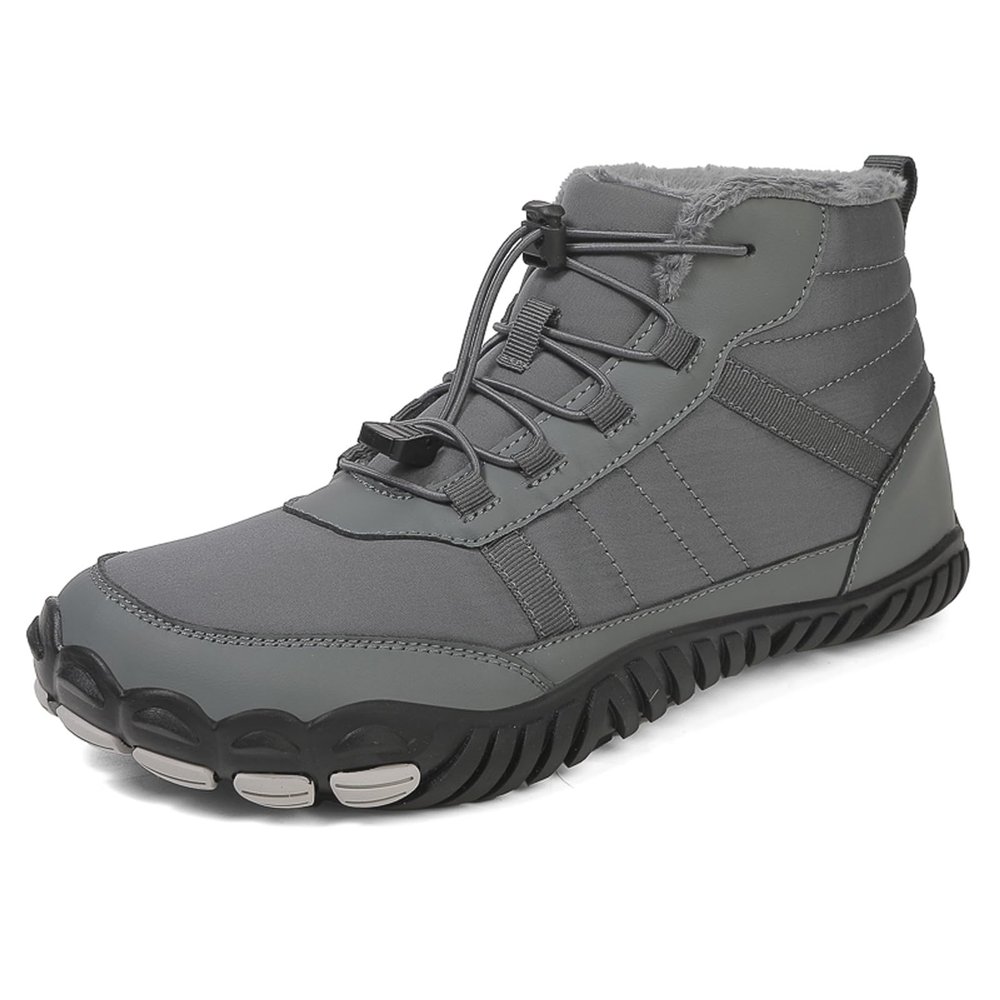 Men's and Women's Barefoot Hiking Boots | Zero Drop Winter Snow Boots with Wide Toe Box | Slip-On Waterproof Ankle Booties | Minimalist Five-Finger Sneakers for Outdoor Hiking and Walking Grey 46