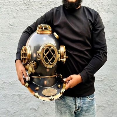 Black Scuba Diving Helmet | US Navy Mark V Deep Sea Nautical Helmet | Maritime Ship's Decorative Helmet