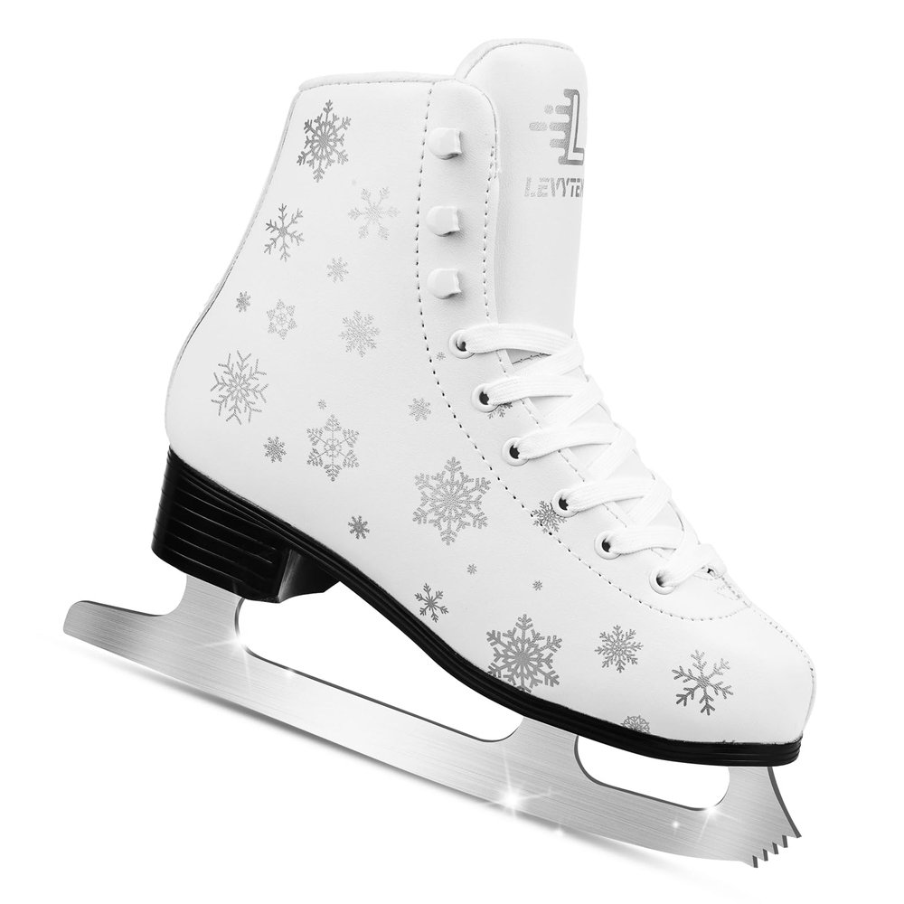 LEVYTEMP Women's/Girls Figure Ice Skates - Youth White Snow Figure Skating Shoes with Two Insoles - Comfortable, Safe Indoor Outdoor Rink Size US 8