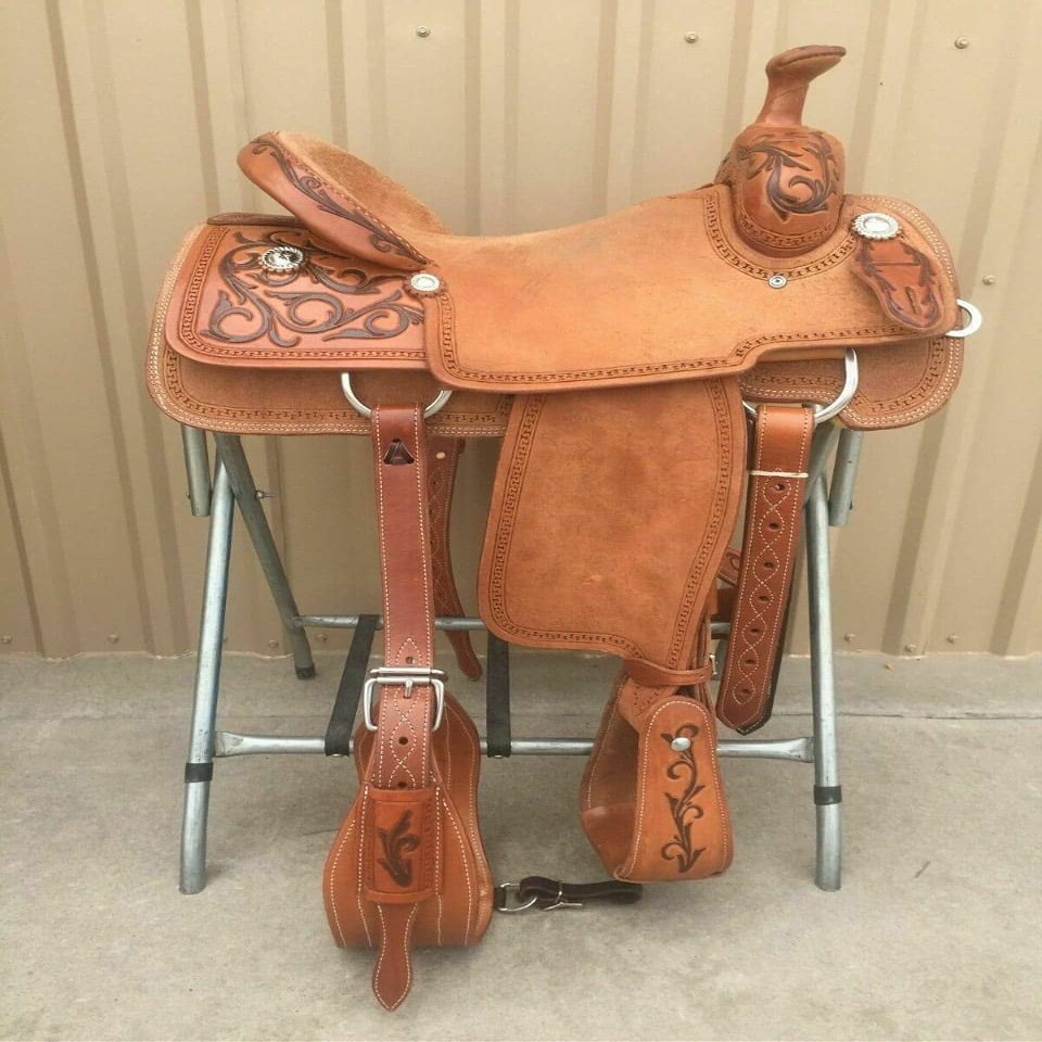 AD Saddlery Wade Tree A Fork Roping Ranch Work Leather Premium Western Horse Saddles for Horses Handmade Equestrian Trail Horse Saddle Tack Size: 10"-18" inches Seat WADE153 (17" inches Seat)