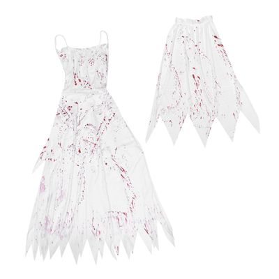 AOKWAWALIY Halloween Ghost Bride Performance Dress Boys and Girls Bloody Bride Outfit for Masquerade Party