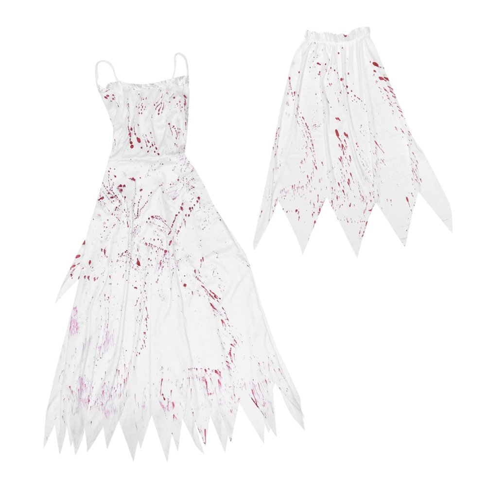 AOKWAWALIY Halloween Ghost Bride Performance Dress Boys and Girls Bloody Bride Outfit for Masquerade Party