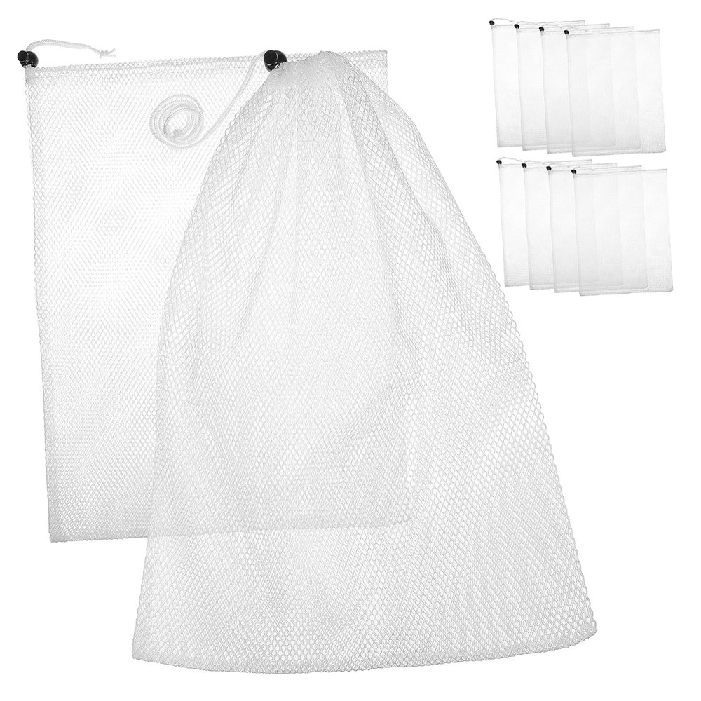 10pcs Kitchen Bags Drawstring Pouch Beach Backpack Drawstring Gym Bag Mesh Equipment Bag Travel Packing Bag Drawstring Bags Beam Port Polyester Child Vegetable Bag White/342
