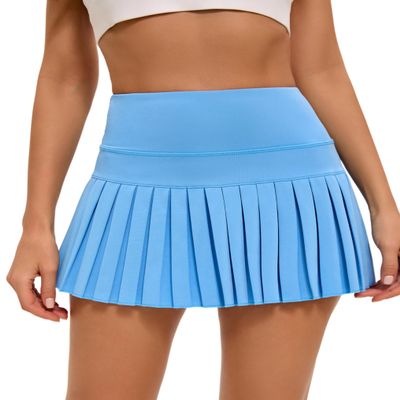 Yknktstc Women Pleated Tennis Skirt with Shorts High Waist Golf Skort Athletic Mini Skirt with Pockets X-Large Blue