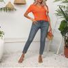 Abborora Women Winter Sweater V Neck Short Sleeve Slim Fit Knit Pullover Fall Blouse Tops (Small,Orange) view 2