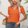 Abborora Women Winter Sweater V Neck Short Sleeve Slim Fit Knit Pullover Fall Blouse Tops (Small,Orange) view 3