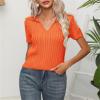 Abborora Women Winter Sweater V Neck Short Sleeve Slim Fit Knit Pullover Fall Blouse Tops (Small,Orange) view 4
