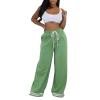 PUXOBYKU Women's Wide Leg Sweatpants High Waisted Baggy Flared Pants Casual Drawstring Joggers with Pockets (Green,M) view 2