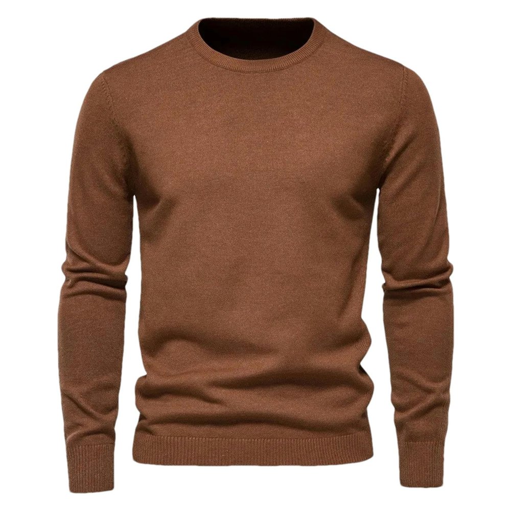BoShiNuo Winter Thickness Pullover Men O-Neck Solid Color Long Sleeve Warm Slim Sweaters Men's Sweater Male Clothing Coffee XXS