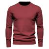BoShiNuo Winter Thickness Pullover Men O-Neck Solid Color Long Sleeve Warm Slim Sweaters Men's Sweater Male Clothing Wine red XS view 1