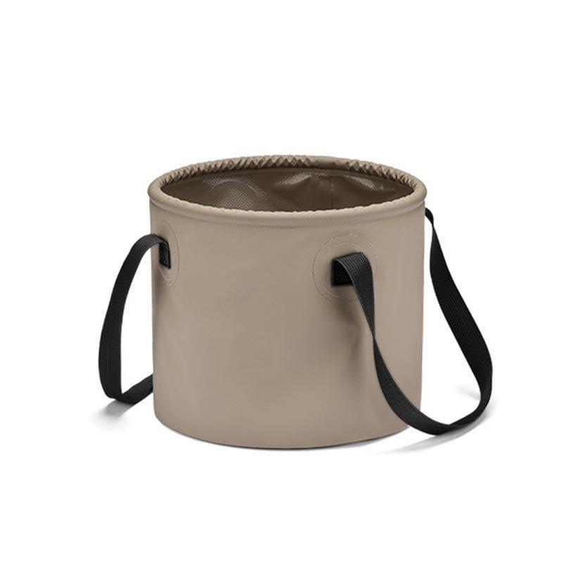 GDHomible Functional Foldable Bucket Ultra Thin Design 2cm Thickened 500D PVC Mesh Cloth Seamless Welding, Leak-Proof 10L and 20L Capacities for Camping Fishing (Khaki, 10L)