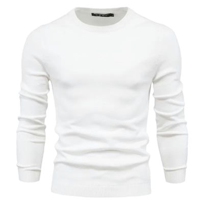 BoShiNuo Winter Thickness Pullover Men O-Neck Solid Color Long Sleeve Warm Slim Sweaters Men's Sweater Male Clothing White XXS