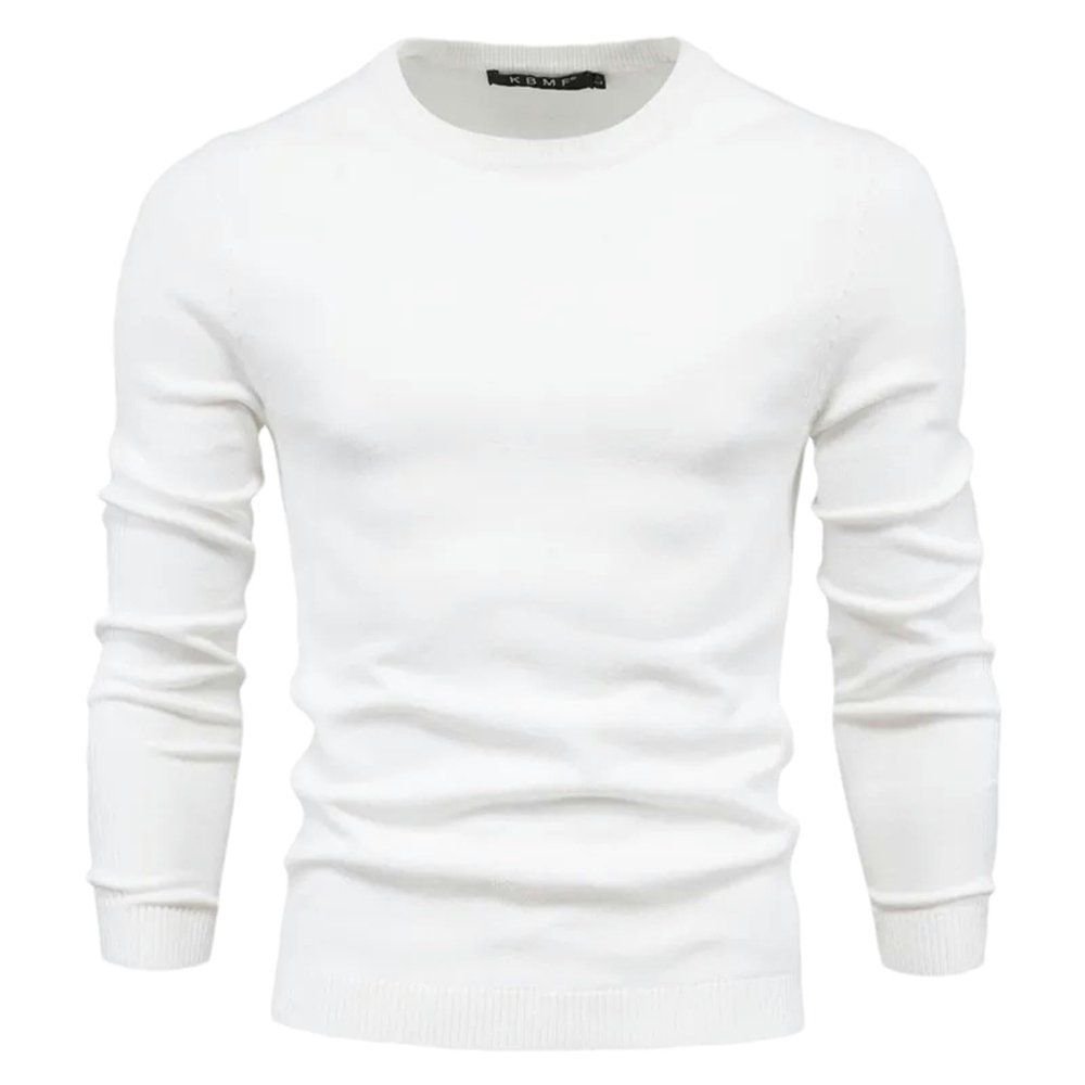 BoShiNuo Winter Thickness Pullover Men O-Neck Solid Color Long Sleeve Warm Slim Sweaters Men's Sweater Male Clothing White XXS