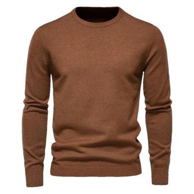 BoShiNuo Winter Thickness Pullover Men O-Neck Solid Color Long Sleeve Warm Slim Sweaters Men's Sweater Male Clothing Coffee M