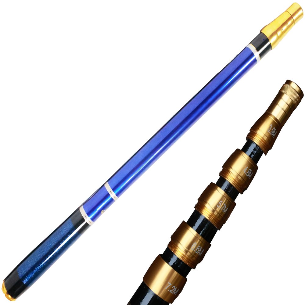 Premium Carbon Fiber Tenkara Rod Fishing Rod 2:8 Action-Lightweight Collapsible Bass Crappie Floating Telescopic Rod 23FT with Zoom Rod Ultralight Small Hand Rod (Blue Rod only, 23.6Ft-7.2m)