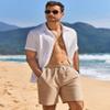 COOFANDY Linen Shorts for Men Casual Lightweight Elastic Waist Drawstring Summer Vacation Beach Shorts, Khaki, M view 3