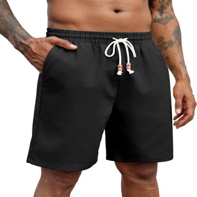 COOFANDY Men's Linen Shorts Drawstring Elastic Waist - Black, L