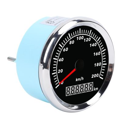 Boat Speedometer Stepper Motor 200KM Red Pointer Speed Gauge 7 Color Backlight for Yacht RV Truck Motorcycle Silver Bezel Black Dial