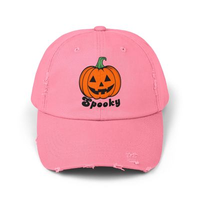 Distressed Cap, Halloween Hat, Jack-O-Lantern Embroidered Cap, Spooky Pumpkin Baseball Hat, Fall Accessories