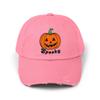 Distressed Cap, Halloween Hat, Jack-O-Lantern Embroidered Cap, Spooky Pumpkin Baseball Hat, Fall Accessories view 1