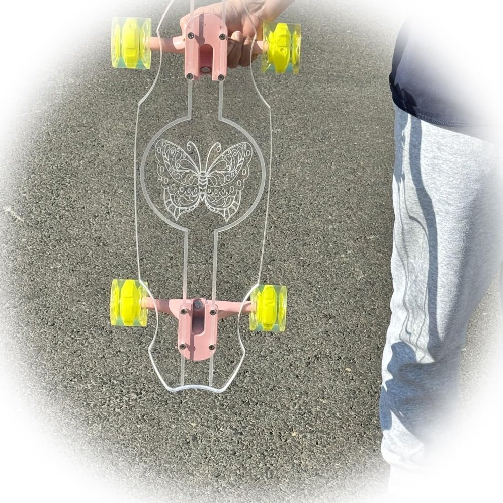 24'' Penny Ghost Board- Acrylic Penny Longboard with LED Wheels For a Smooth Ride- Travel-Size Clear Skateboard Offers Easy Control & Style- Cruise Freely with Skateboard for All Ages- Clear Butterfly