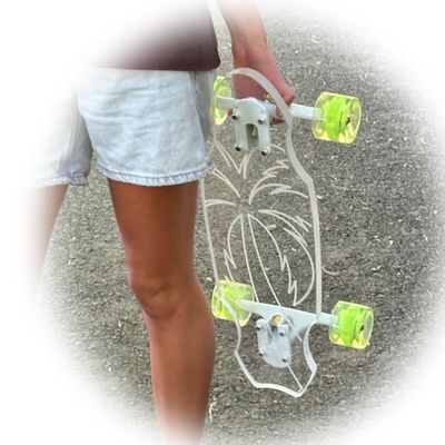 24'' Penny Ghost Board- Acrylic Penny Longboard with LED Wheels for a Smooth Ride- Travel-Size Clear Skateboard Offers Easy Control & Style- Cruise Freely with Skateboard for All Ages- Palmtree