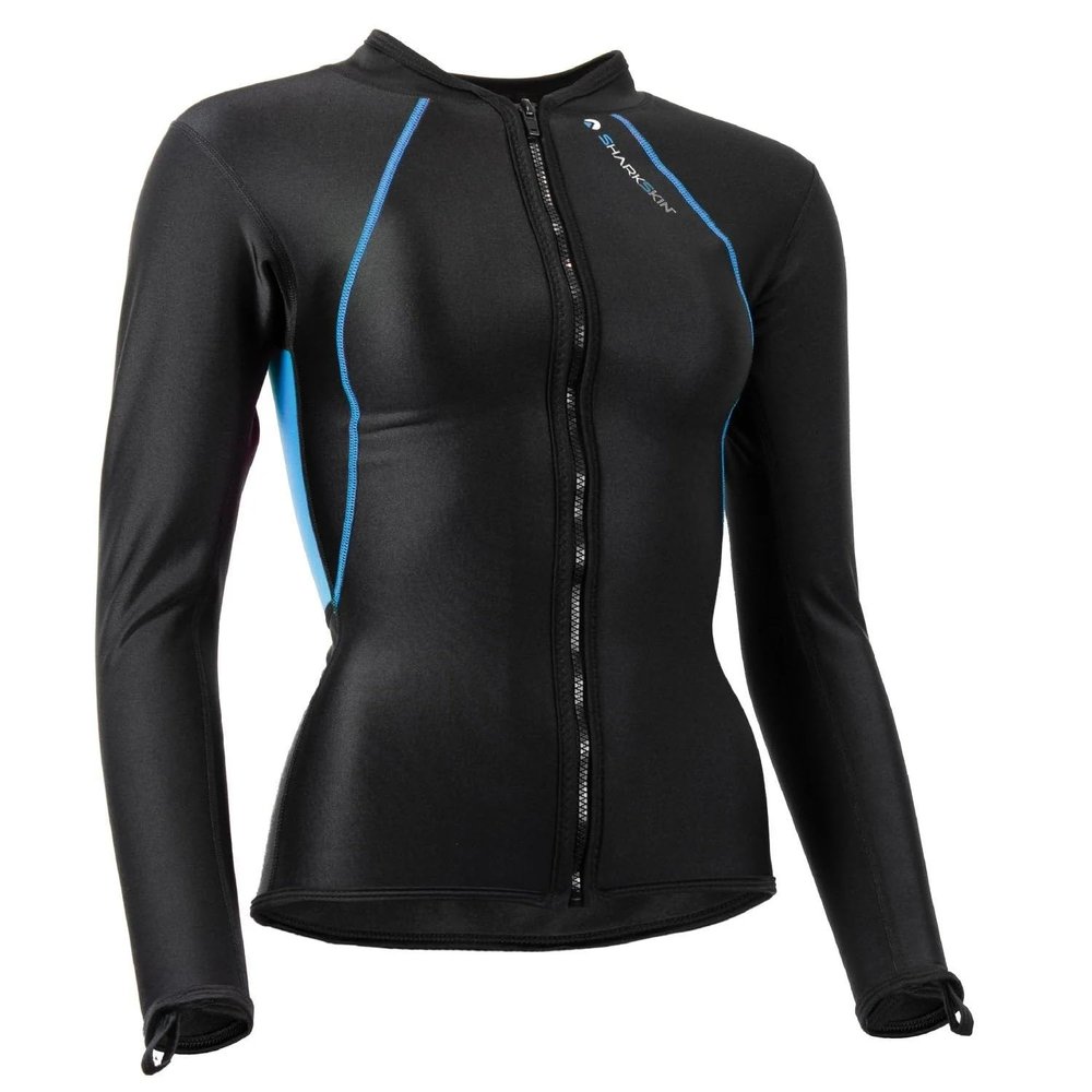 Sharkskin Women's Chillproof Long Sleeve Full Zip Top, Black/Blue, 4