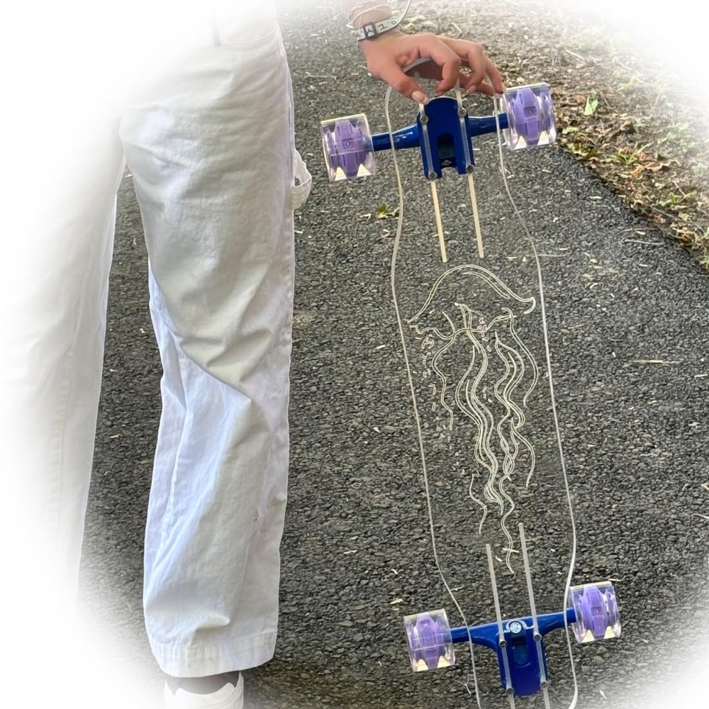 GHOST BOARDS Clear Longboard- Jelly Fish 33" Skinny Cruiser with LED Glow Wheels & Non-Slip Deck for Smooth Rides- Sleek Ghost Longboard Offers Control & Balance- Cruise Freely on Pro board for Adults
