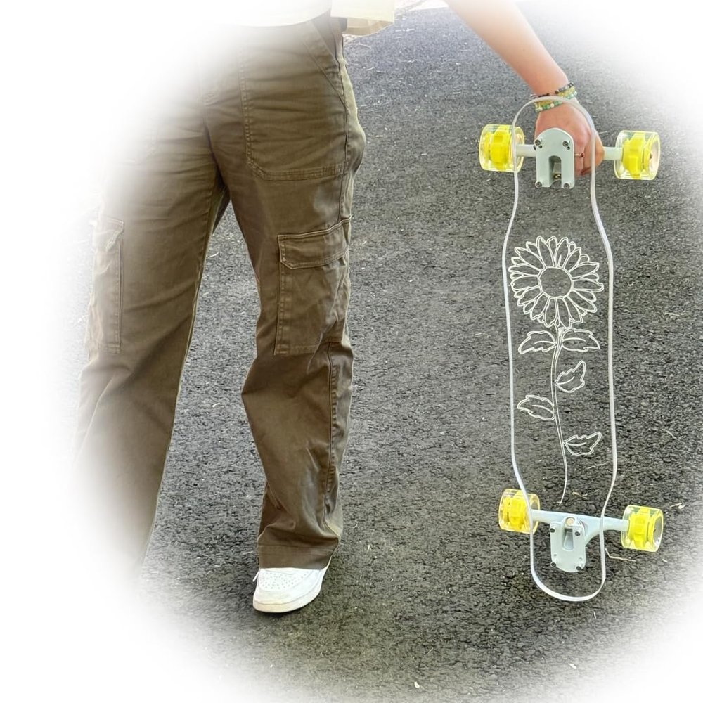 GHOST BOARDS Clear Longboard- Sunflower 33" Skinny Cruiser with LED Glow Wheels & Non-Slip Deck for Smooth Rides- Sleek Ghost Longboard Offers Control & Balance- Cruise Freely on Pro boards for Adults
