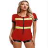 winying Womens Halloween Firefighter Leotard Rompers One Piece Jumpsuit Firemen Cosplay Costume Red XX-Large view 1
