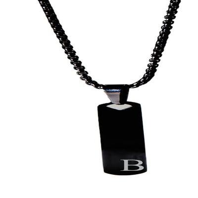 Plated Initial Tag Necklaces Minimalist Letter A-Z Pendant Choker Necklace Square Trendy Gifts Gold Stainless Steel Jewelry for Men Women Teens Sliver Black Letter Necklace (BLACK,STYLE B)