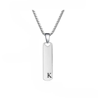 Plated Initial Tag Necklaces Minimalist Letter A-Z Pendant Choker Necklace Square Trendy Gifts Gold Stainless Steel Jewelry for Men Women Teens Sliver Black Letter Necklace (SILVER,STYLE K)