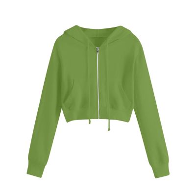FOCLMP Women Zip Up Cropped Hoodies Long Sleeve Crop Tops Y2K Trendy Jackets Sweatshirts Teen Girl Cute Clothing 2024 Cute Tops Women Green Xl