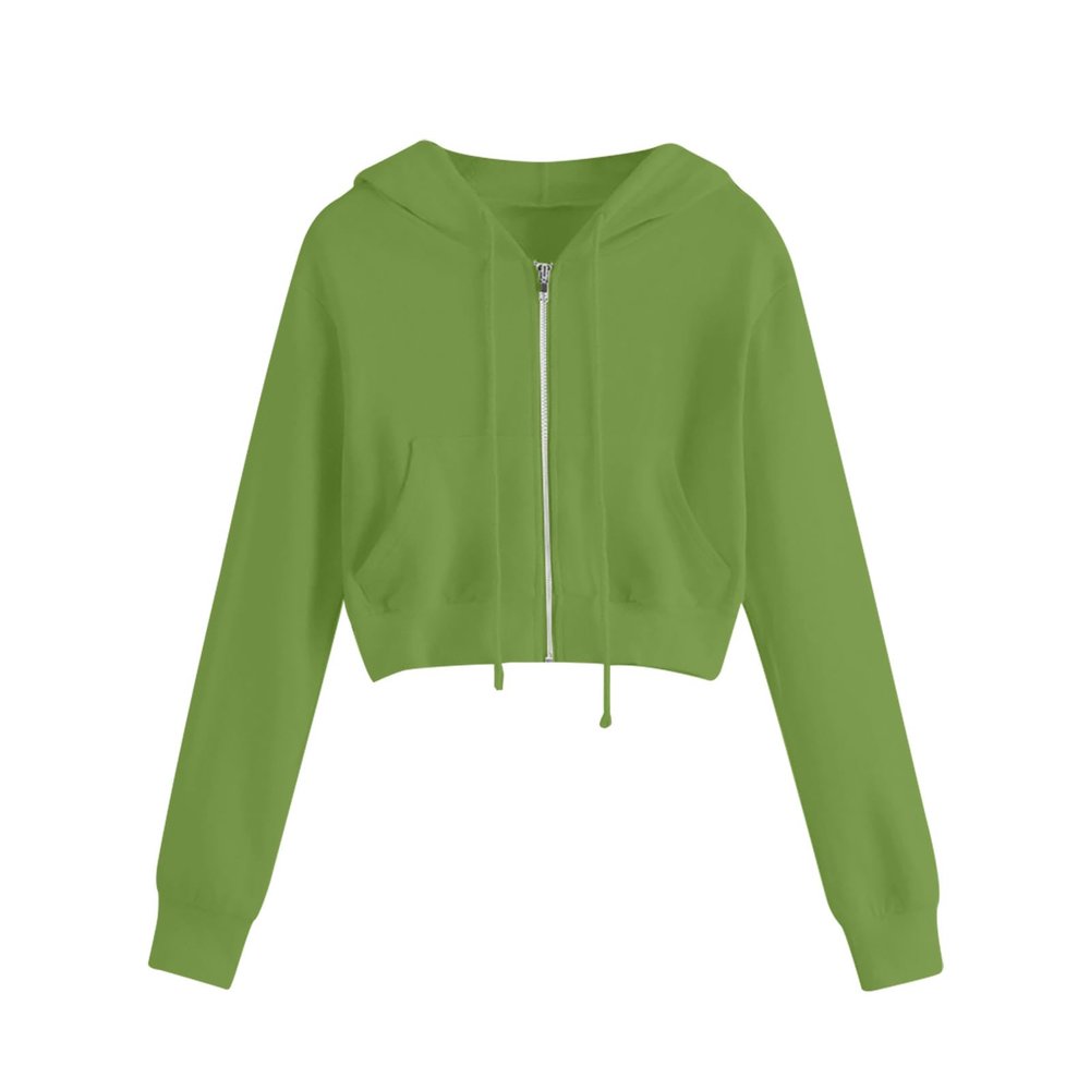 FOCLMP Women Zip Up Cropped Hoodies Long Sleeve Crop Tops Y2K Trendy Jackets Sweatshirts Teen Girl Cute Clothing 2024 Cute Tops Women Green Xl