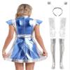 ACSUSS Women's Halloween Costume Stage Performance Space Fighter Glossy Alien Dress-up Outfits Blue Medium view 2
